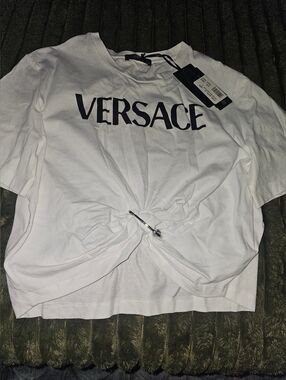 Versace White Short-Sleeve Logo Twist Tee